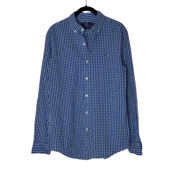 Vineyard Vines Slim Fit Seersucker Shirt Men's Small Stretch Cotton Blue Check - Picture 1 of 16